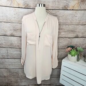 Soho‎ New York & Company Utility Shirt Zip Front Pockets Pink XL